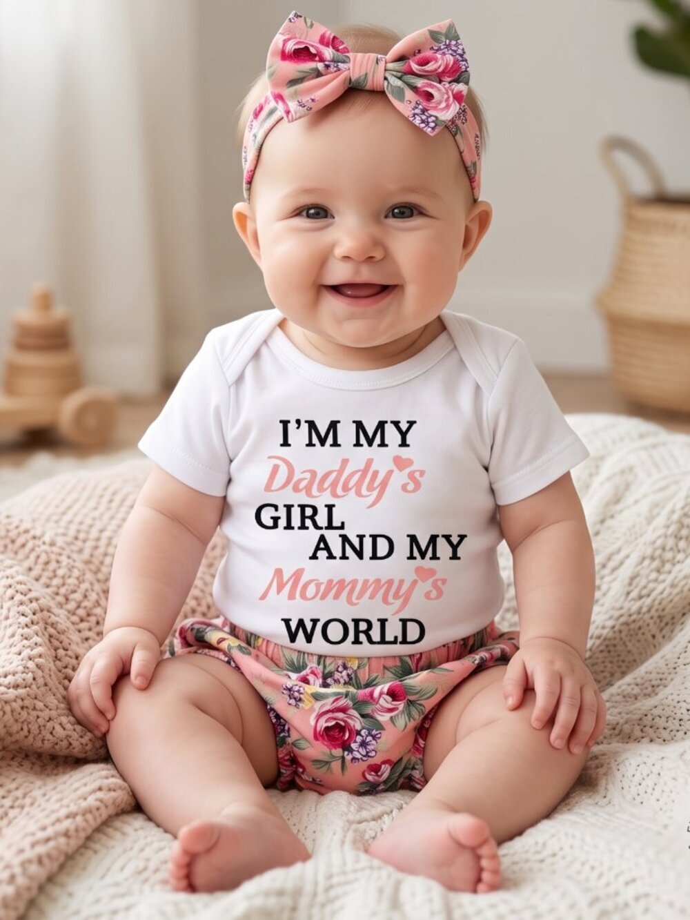 NIP | Daddy’s Girl & Mommy’s World 3pc Floral Outfit | 3-6M